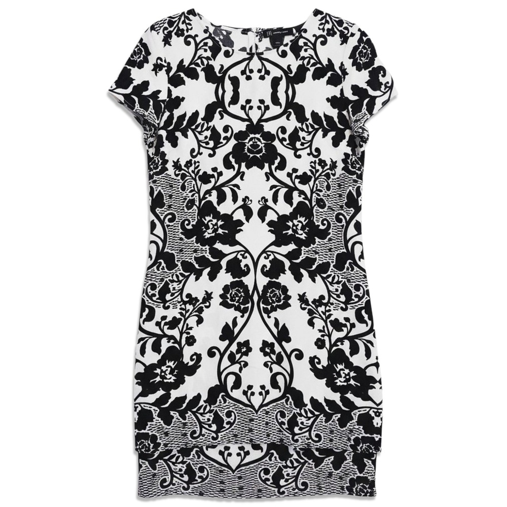 INC‎ Swim Cover-Up Womens Large Black White Damask Floral High-Low Beach Dress